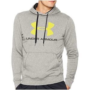 Under Armour Logo Gray & Green Mens Cozy Hooded Drawstring Detail Hoodie Large